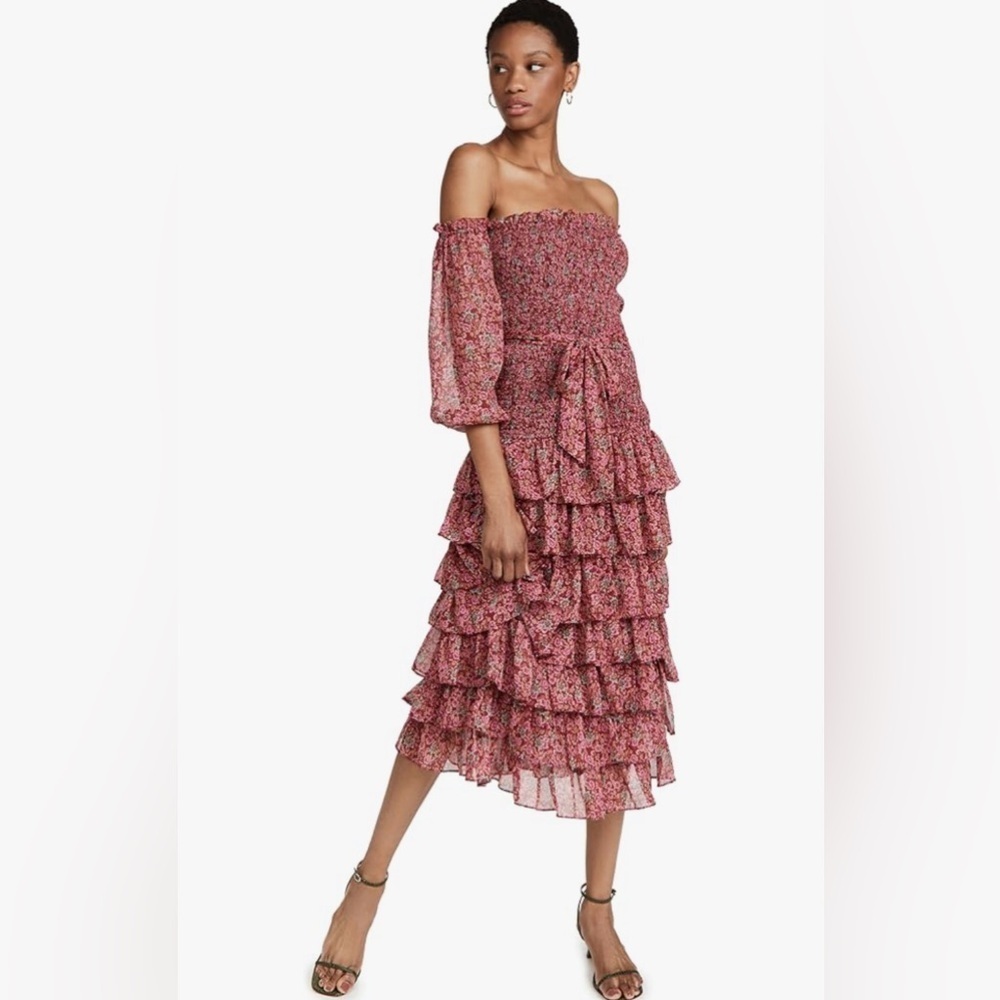 Likely Mitzie Midi Dress Tibetan Red Multi Size 12